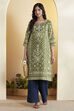Green Cotton Straight Kurta