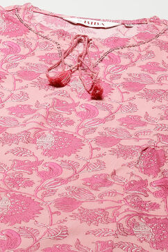 Pink Rayon Gathered Kurta Pants Suit Set image number 1