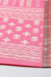 Pink Cotton Screen Print Unstitched Suit Set image number 3