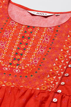 Red Cotton A-Line Printed Kurta image number 1