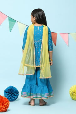 Blue Cotton Gathered Printed Suit Set image number 4