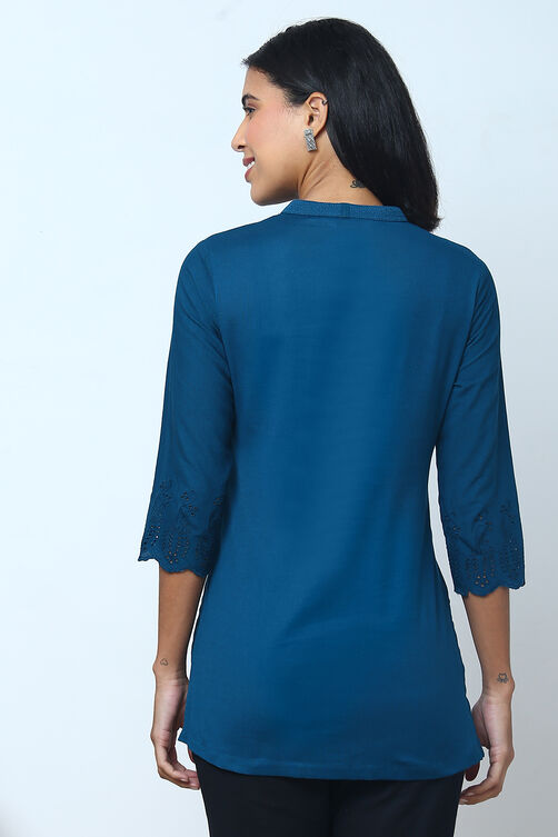 Black Cotton Flax Solid Kurti image number 5