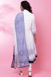 White & Blue Cotton Anarkali Kurta Churidar Suit Set image number 4