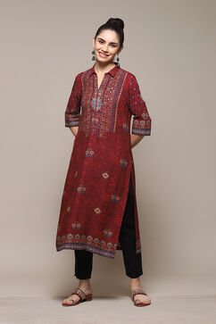 Brown LIVA Straight Printed Kurta image number 5