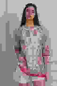 Blue Cotton Printed Straight Short Kurta image number 0