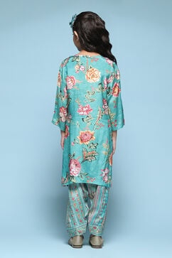 Turquoise Viscose Straight Printed Kurta Salwar Suit Set image number 4
