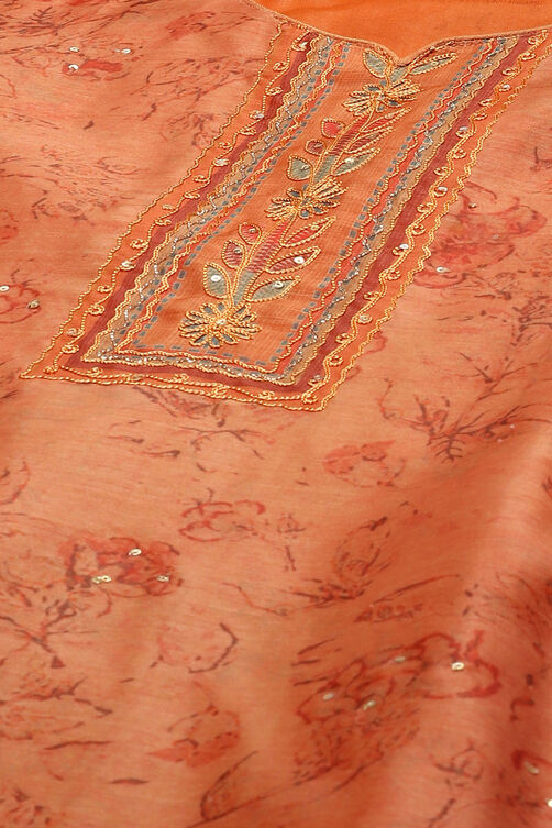 Peach Chanderi Unstitched Suit Set image number 1