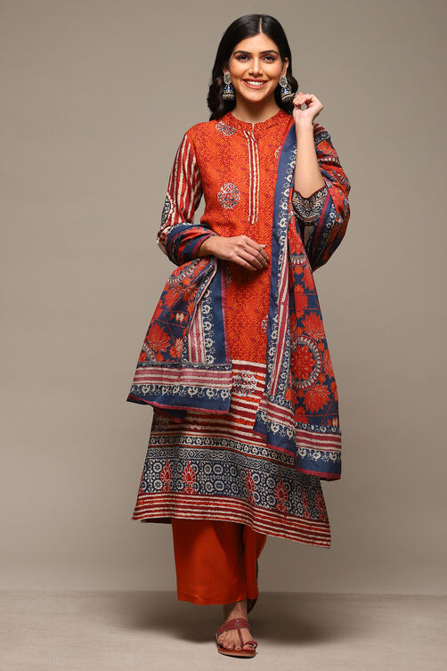 Red & Indigo Rayon Straight Kurta Palazzo Suit Set image number 7