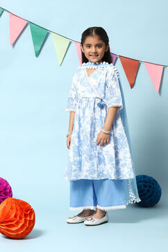 Blue Cotton Gathered Kurta Straight Palazzo Suit Set image number 5