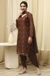 Brown Cotton Printed Embroidered Unstitched Suit Set image number 4