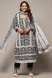 White Black Rayon Unstitched Suit Set image number 1