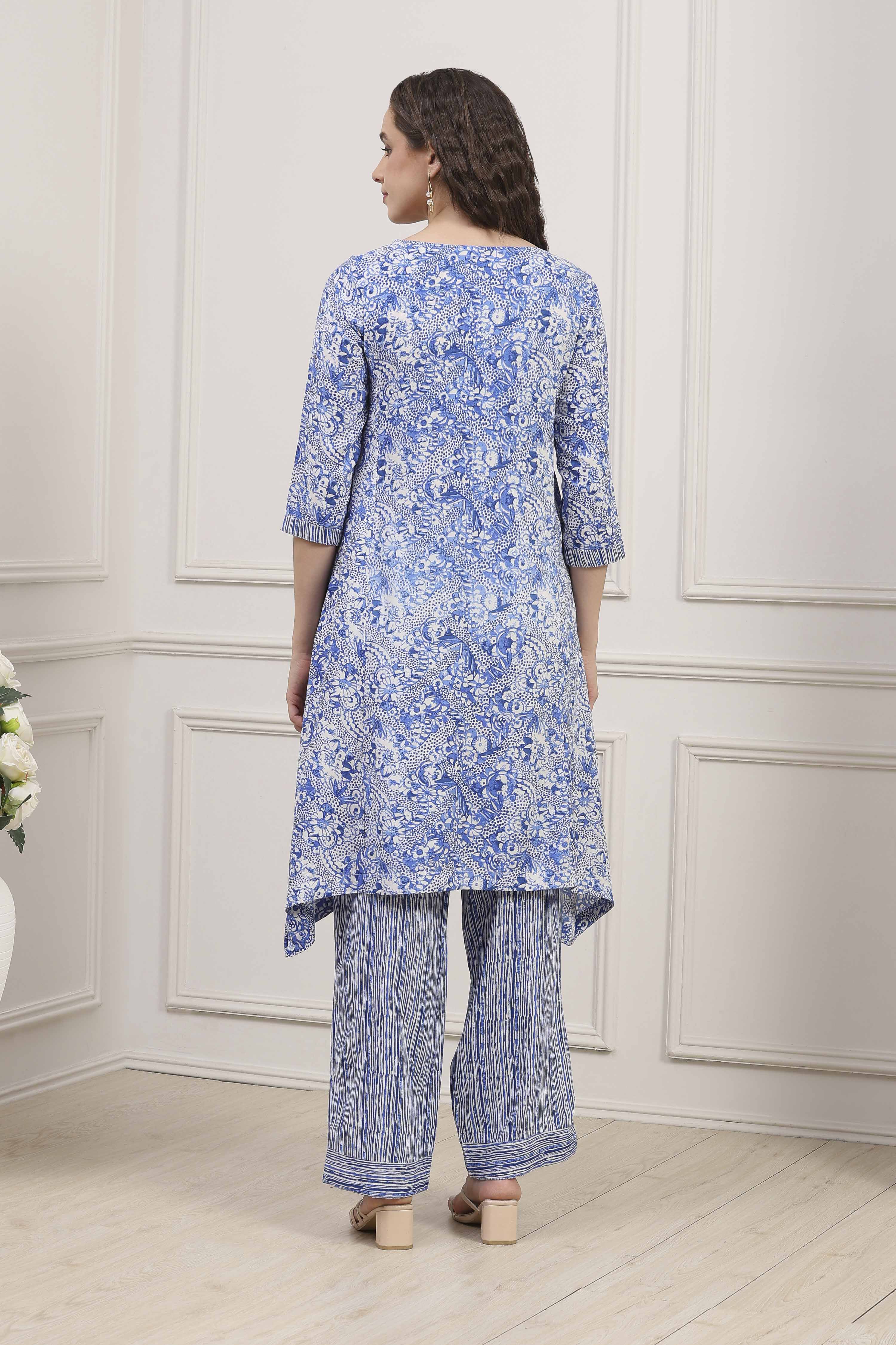Blue Rayon Printed Straight Suit Set image number 4