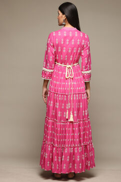 Pink Cotton Tiered Dress Embroidred Dress image number 3