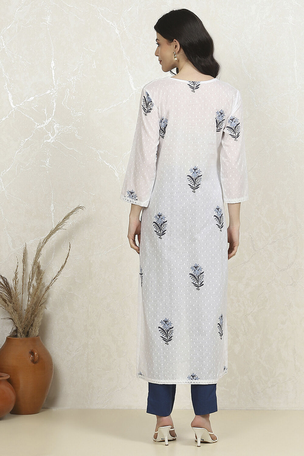 Indigo Cotton Hand Block Print Unstitched Suit Set image number 5