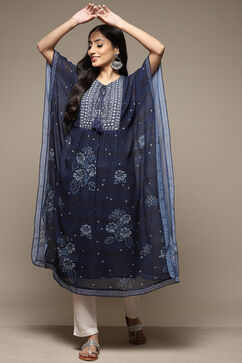 Indigo Cotton Blend Straight Printed Kurta image number 4