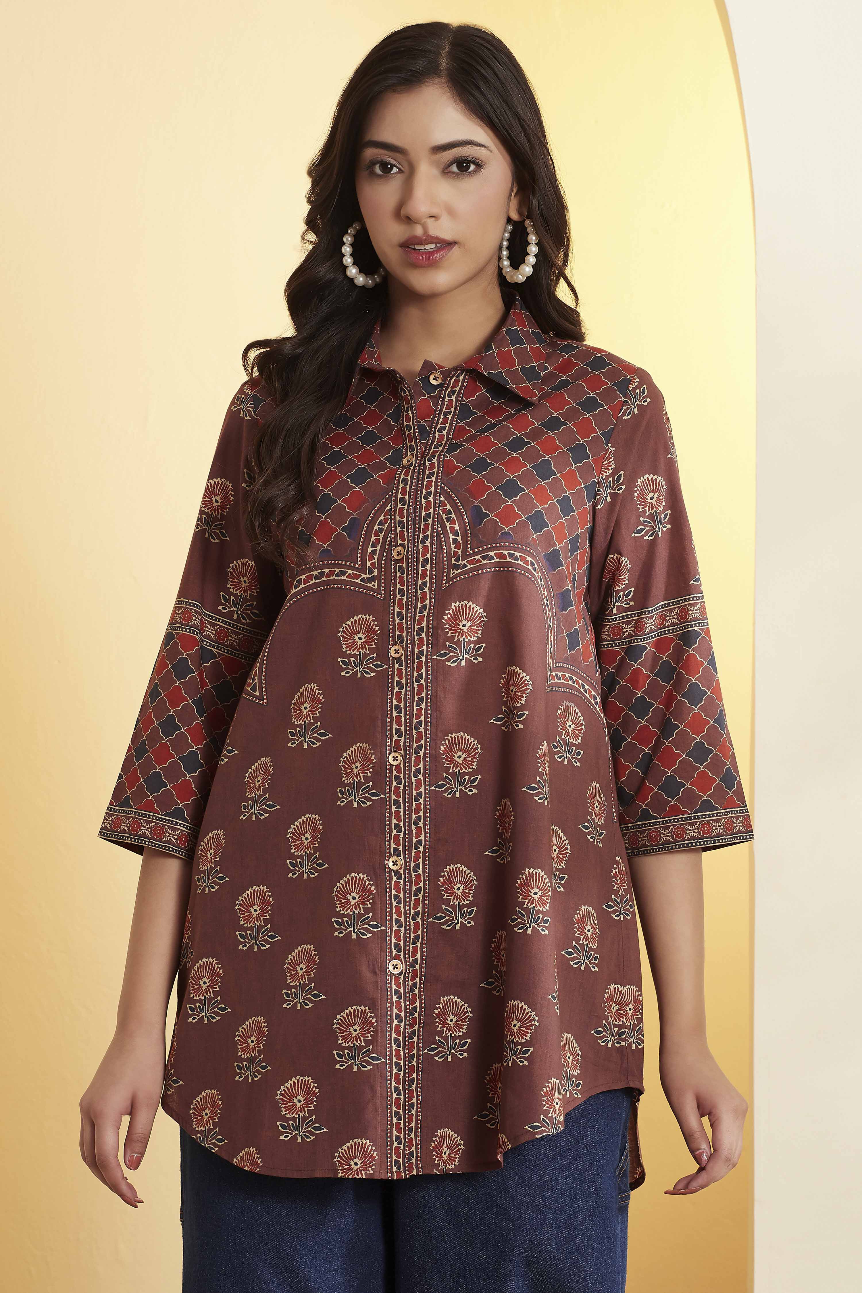 Brown Cotton Straight Kurta image number 5