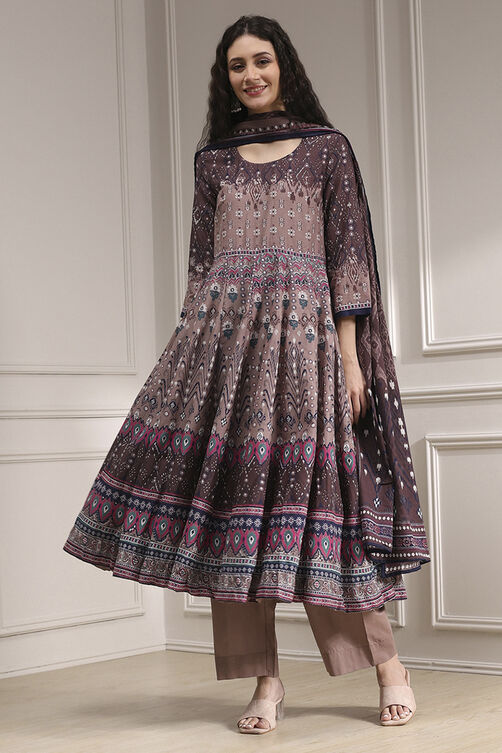Lilac Cotton Printed Anarkali Suit Set image number 6
