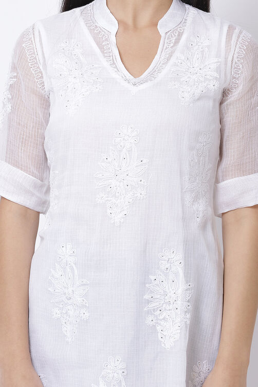 White Cotton Chikankari Kurta Garara Suit Set image number 1