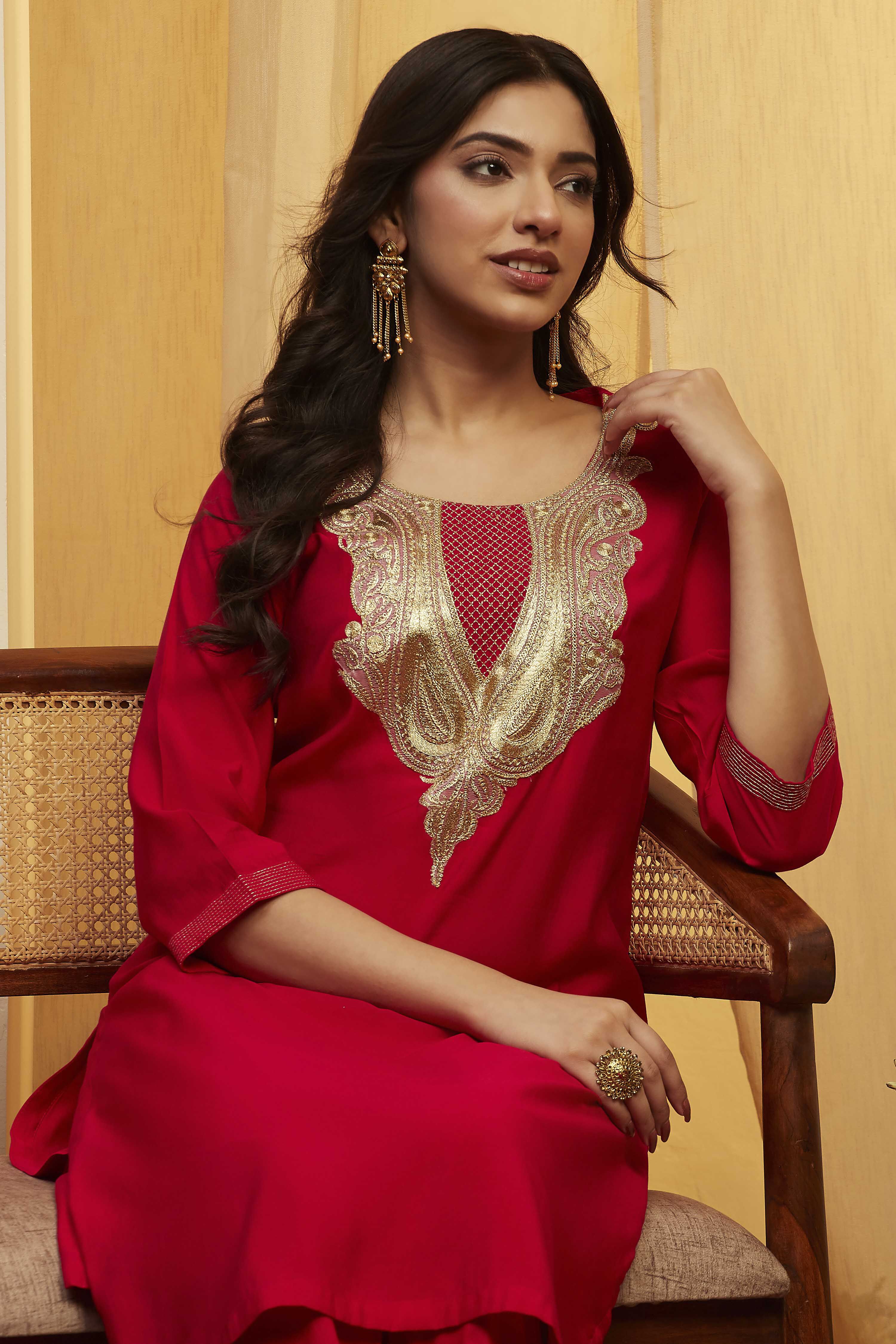 Pink Poly Viscose Straight Kurta image number 1