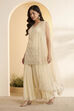 Ivory Embroidered Sharara Set with Net Dupatta image number 1