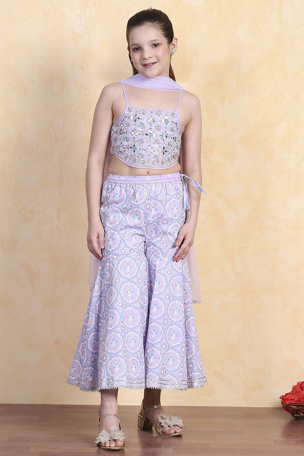 Lavender Cotton Strappy Blouse & Sharara Set image number 6