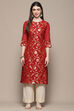 Red Polyester Straight Kurta image number 5