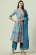 Turquoise Cotton Flared Kurta Palazzo Suit Set image number 0