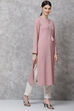 Blush Pink Straight Poly Cotton Kurta image number 4