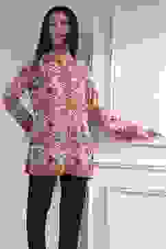 Off White-Red Polyester Straight Printed Short Kurta image number 5