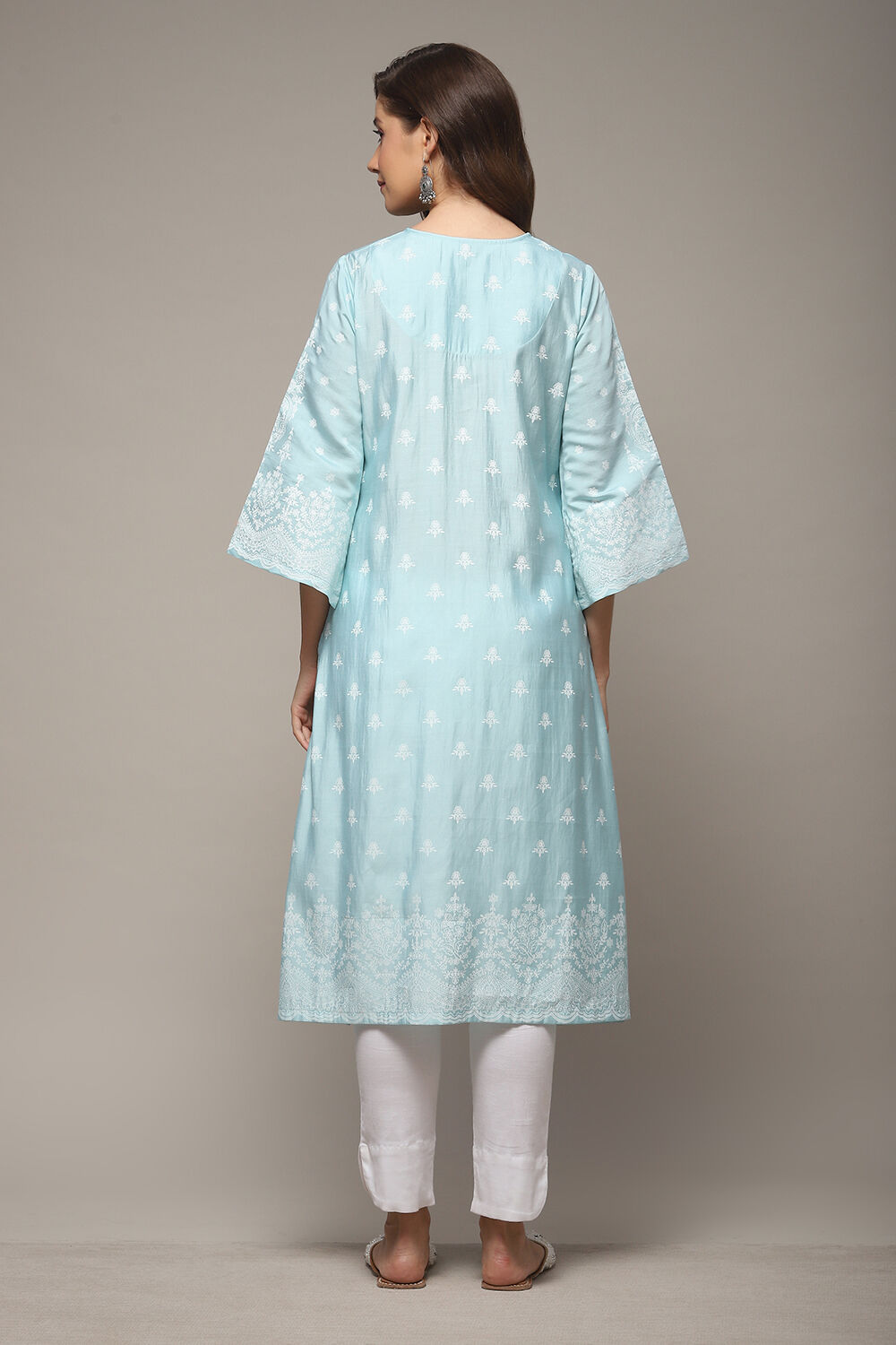 Blue Viscose Straight Printed Kurta image number 2
