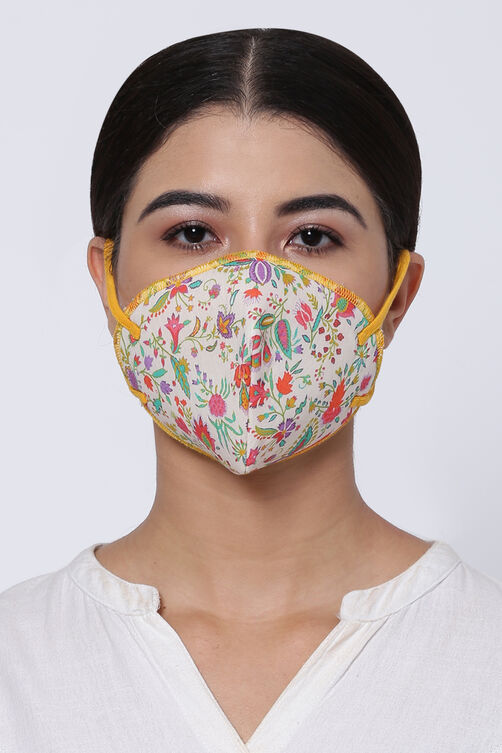 Off White Cotton Printed Face Mask image number 0