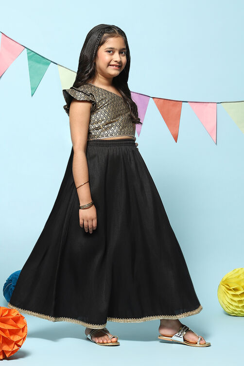 Black Art Silk Short Top Lehenga Set image number 5