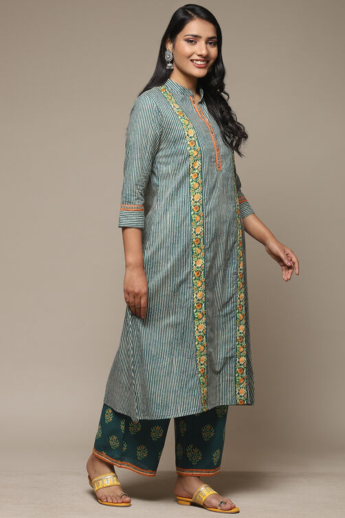 Yellow Cotton A-Line Kurta Palazzo Suit Set image number 5