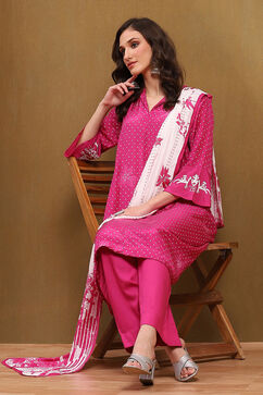Pink Modal Bandhani Printed A-Line Suit Set image number 6