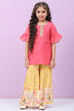 Pink & Yellow Art Silk Straight Kurta Set image number 0