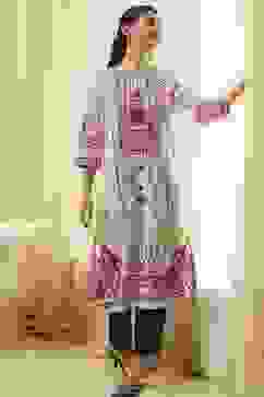 Off-White and Pink Cotton Straight Kurta image number 0