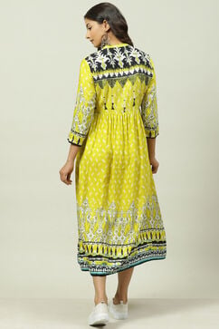 Lemon Cotton Flared Yarndyed Kurta Dress image number 4