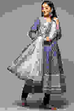 Indigo Cotton Anarkali Kurta Churidar Suit Set image number 5