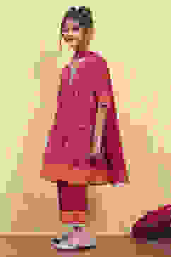 Pink Cotton Printed Tiered Suit Set image number 3