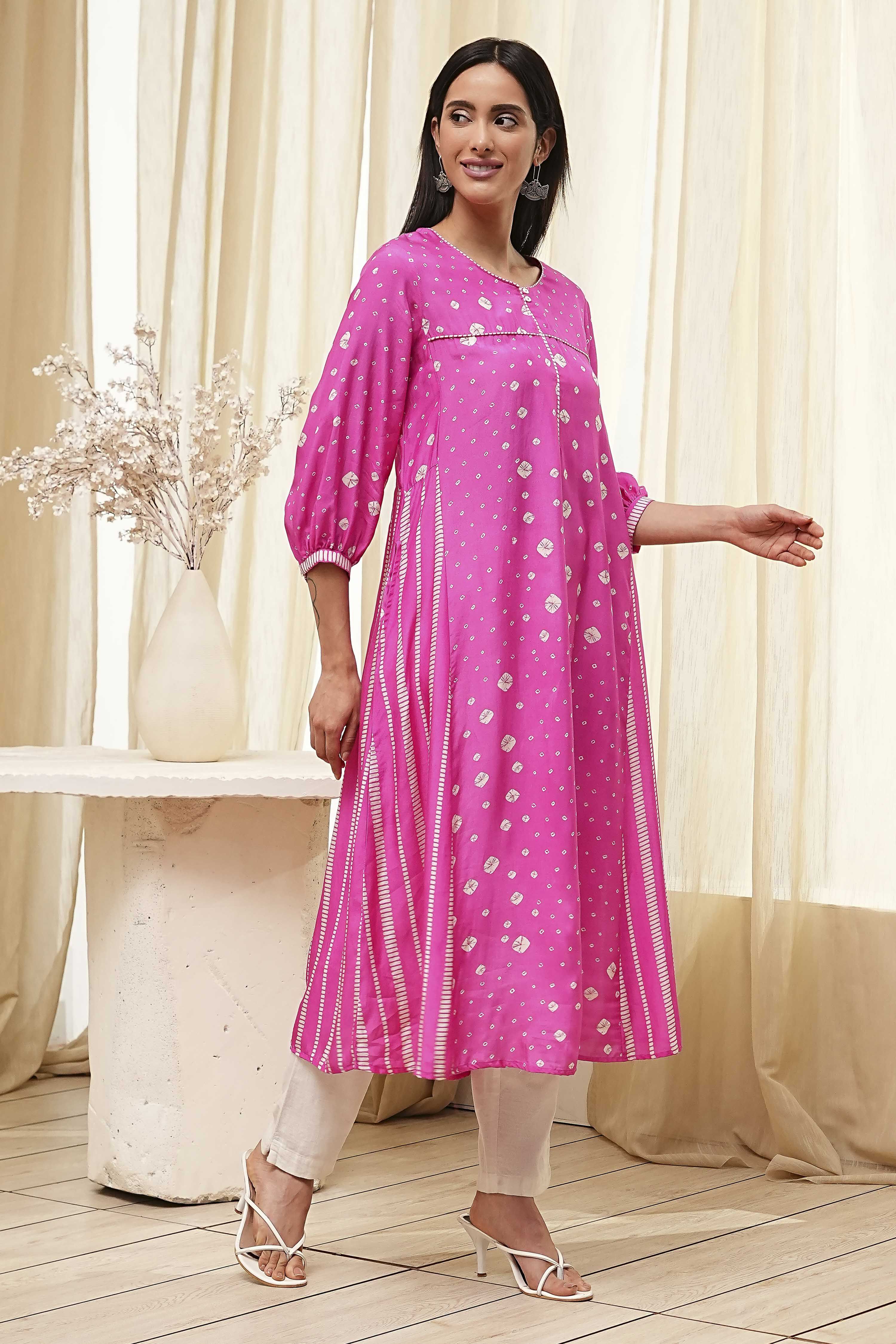 Pink Modal Printed A-Line Kurta image number 4