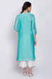 Yellow Poly Cotton A-Line Embroidered Kurta image number 5