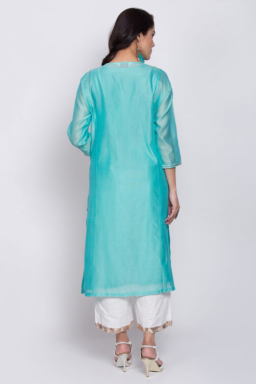 Yellow Poly Cotton A-Line Embroidered Kurta image number 5