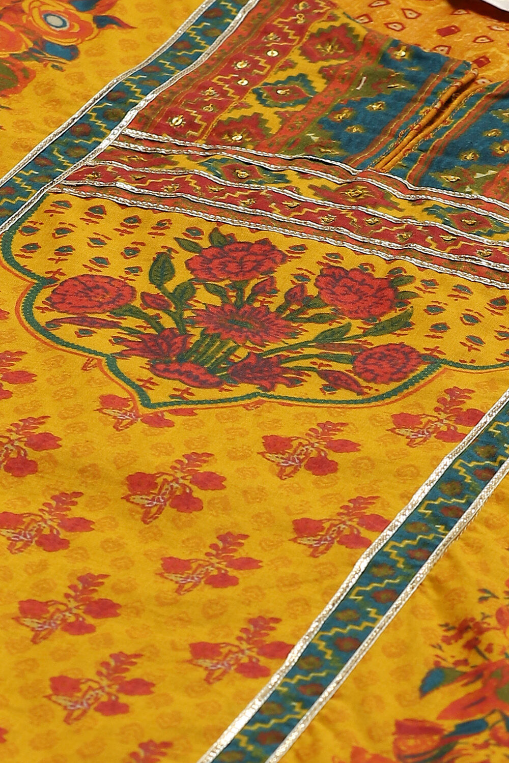 Mustard Cotton Straight Printed Kurta image number 1