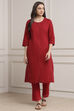 Red Cotton Solid Straight Kurta image number 0