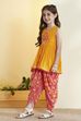 Yellow Viscose Rayon Printed Gathered Kurta Pants Set image number 3