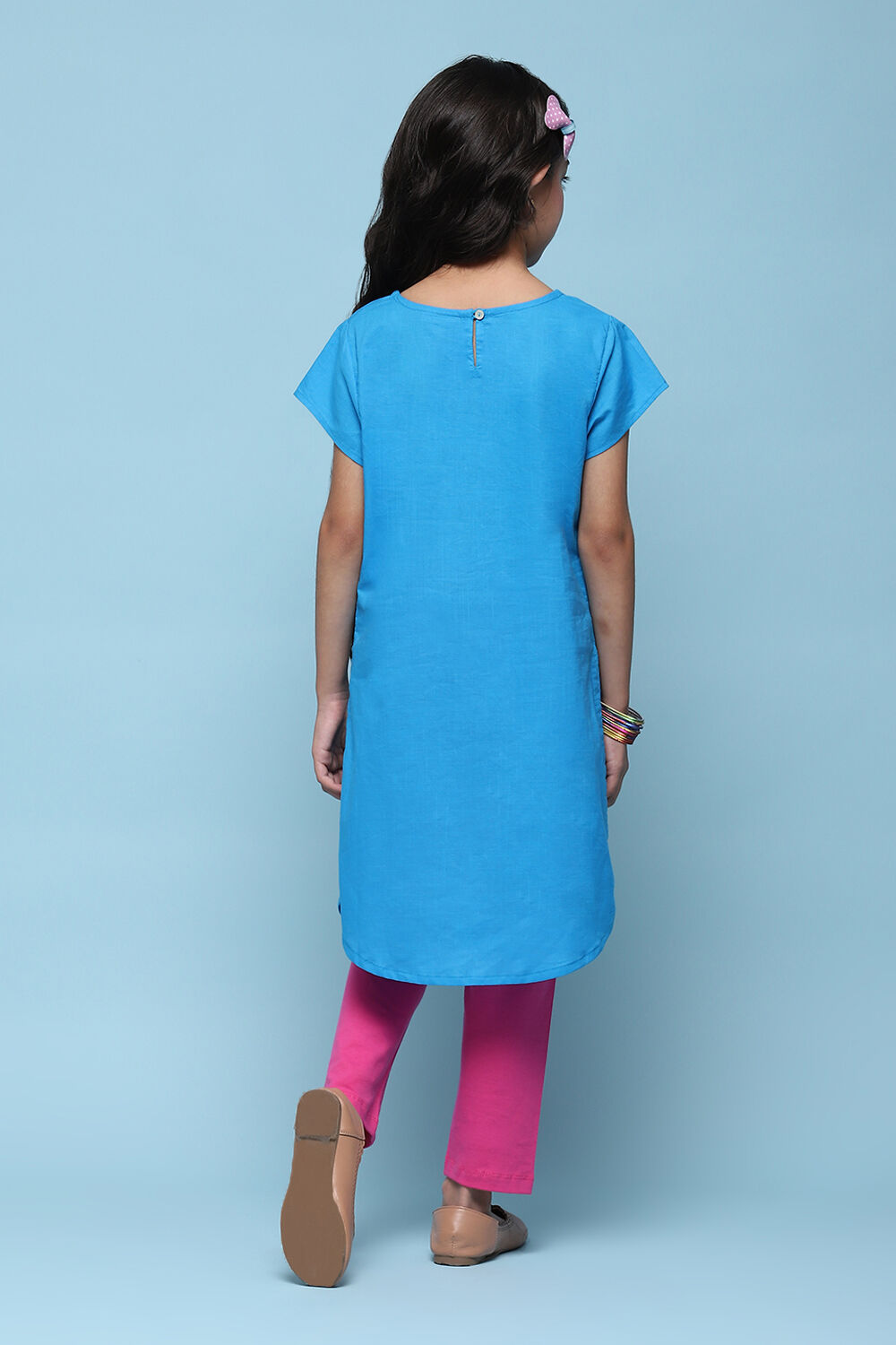 Blue Cotton Straight Solid Kurta Set image number 4