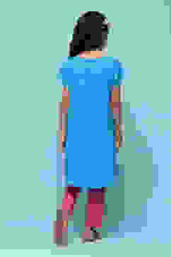 Blue Cotton Straight Solid Kurta Set image number 4