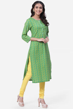 Green Cotton A-Line Kurta image number 3