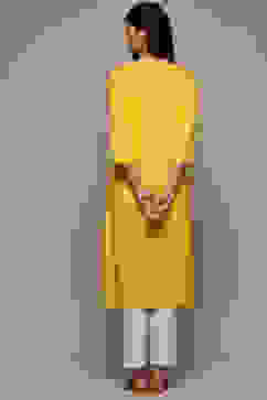 Yellow Cotton Straight Kurta image number 4