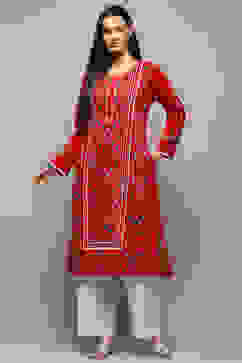 Pink Poly Cotton Straight Yarndyed Kurta image number 0